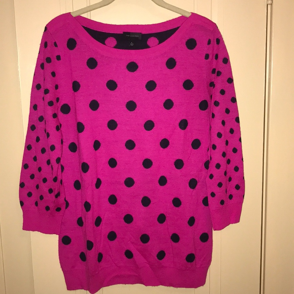 Pink and Navy Polka Dot Sweater